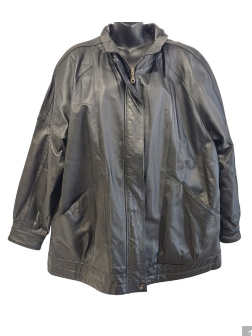 Liz Baker Essentials Women's Black ZIP Up Pockets Genuine Leather Coat Plus 1X